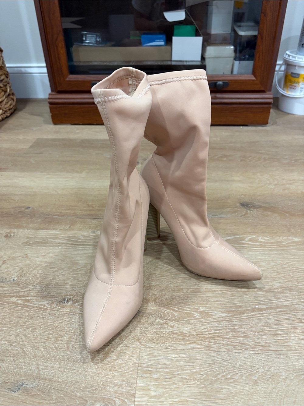 Women's Nude Pointed-Toe Sock Booties